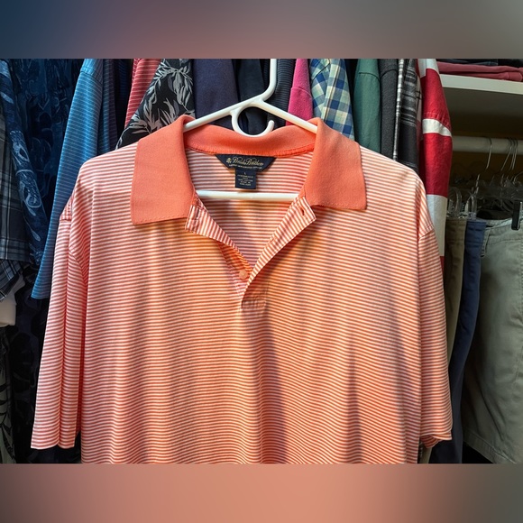 Great BROOKS BROTHER striped orange & white XL Performance knit GOLF POLO SHIRT - Picture 7 of 7